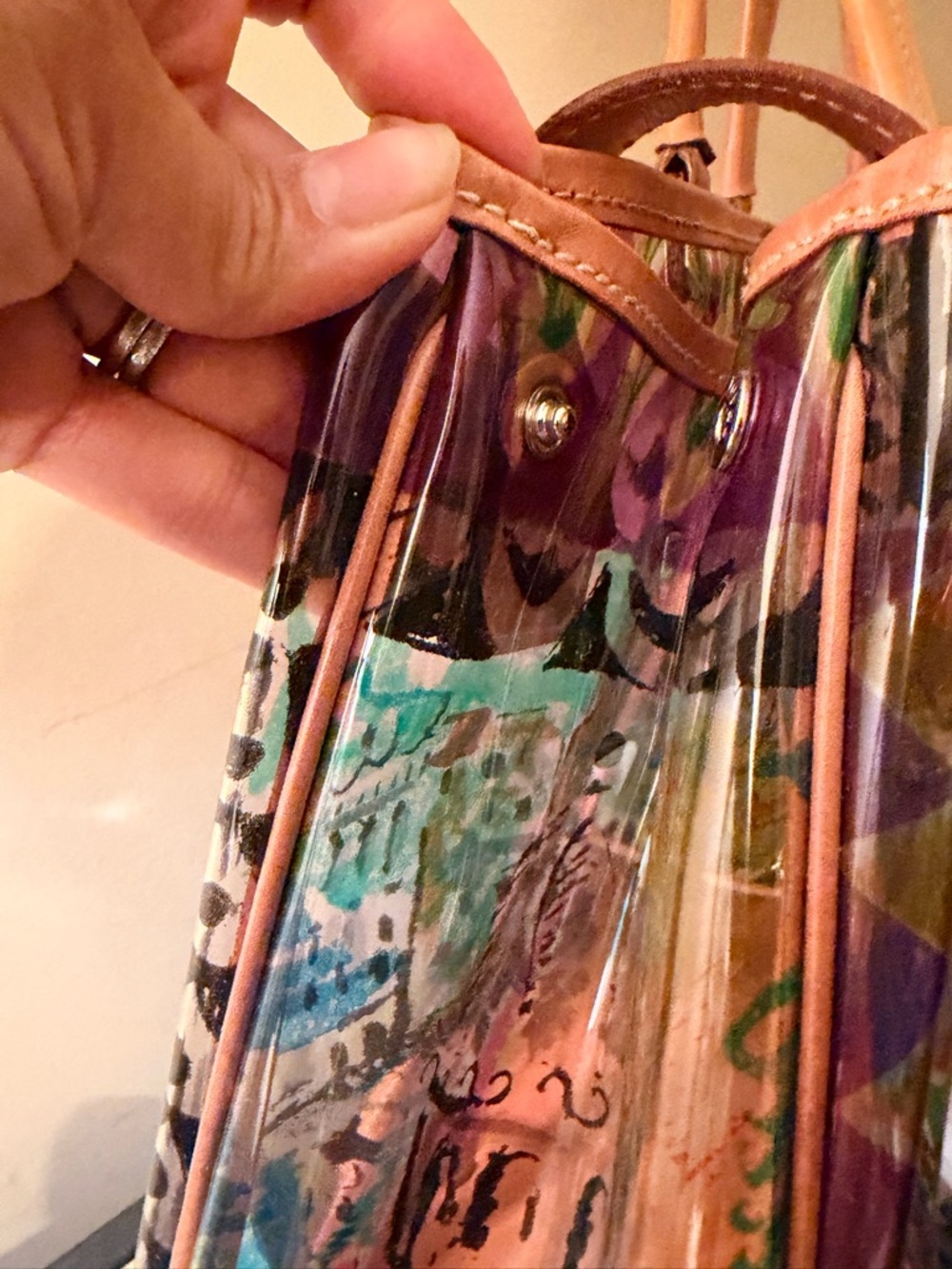 Prada Venezia Colorful Abstract Printed Tote Bag with Tan Leather Trim - Picture 5 of 17